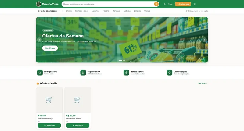 Captura de tela do projeto Mercado Vieira