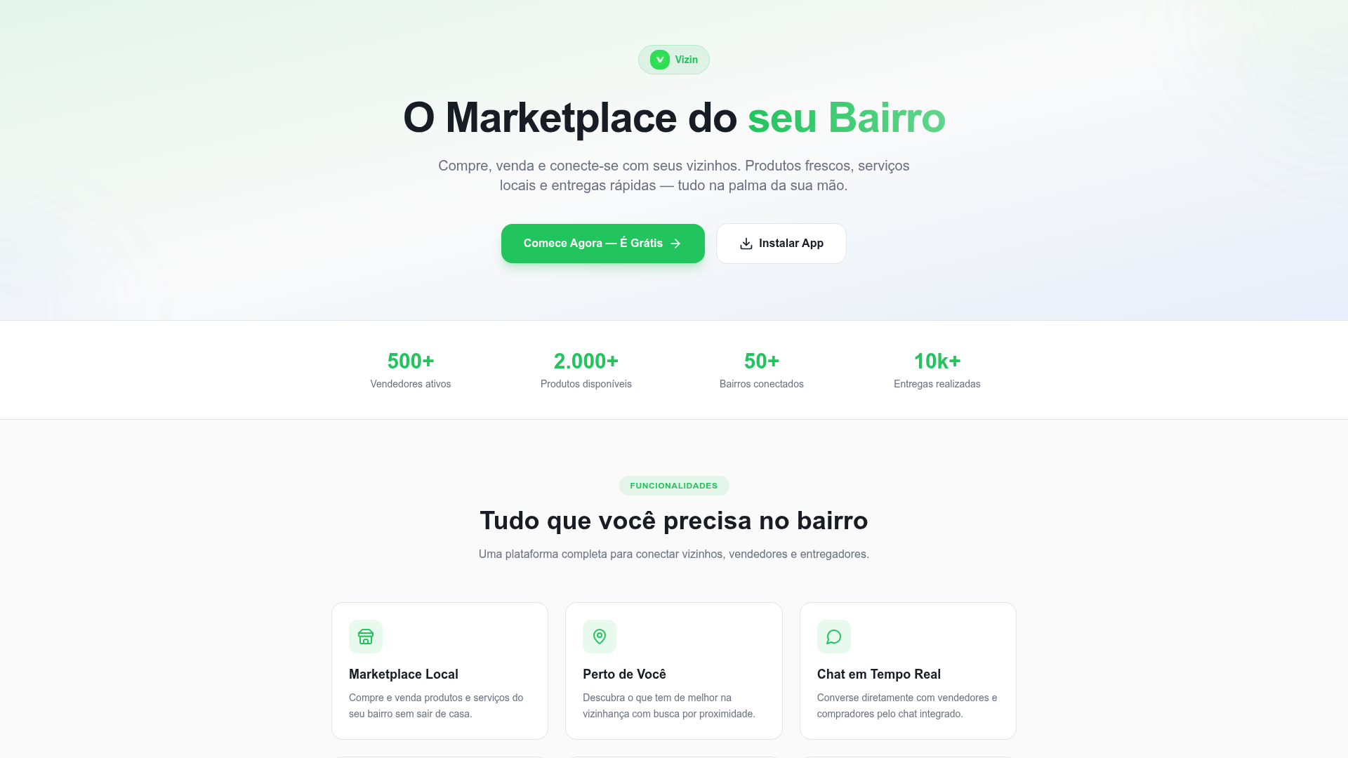 Captura de tela do projeto Vizin